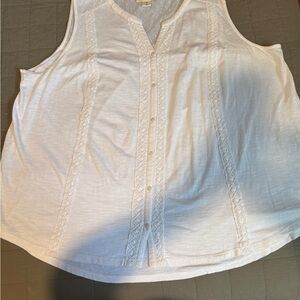 Style & Co. White Sleeveless Button-Front Lace-Trim Top